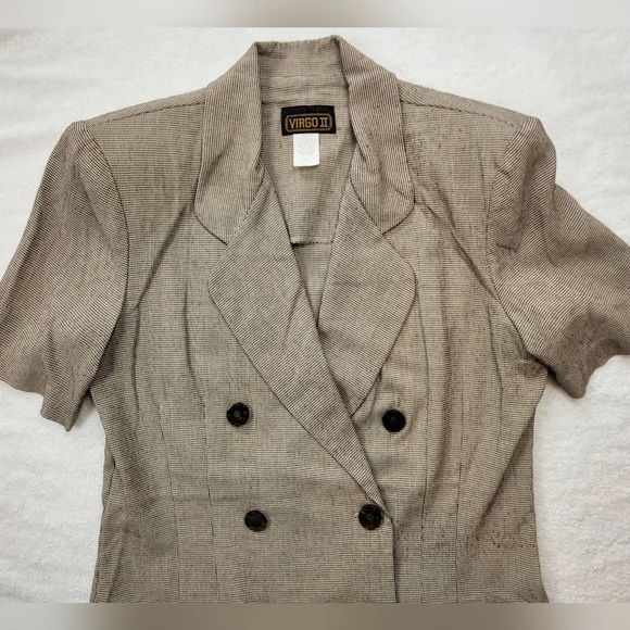 Vintage VIRGO II Lightweight Pantsuit Brown and Tan Houndstooth Size 8 - Picture 5 of 10